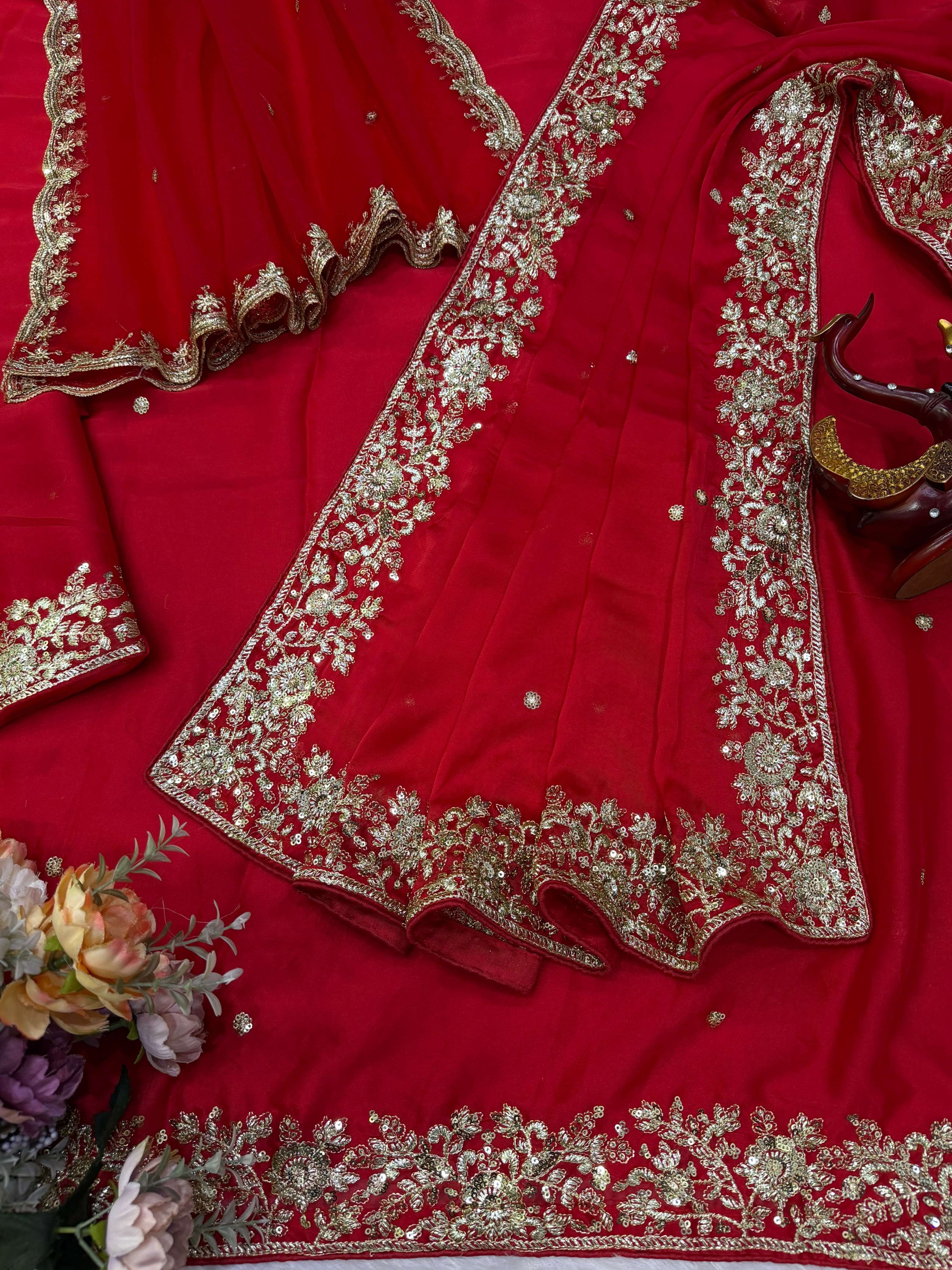 KARVA CHOUTH SPECIAL PREMIUM RED COLOR SAREE  MADE OF RANGOLI SILK FABRIC RESELLER IN SURAT 5635